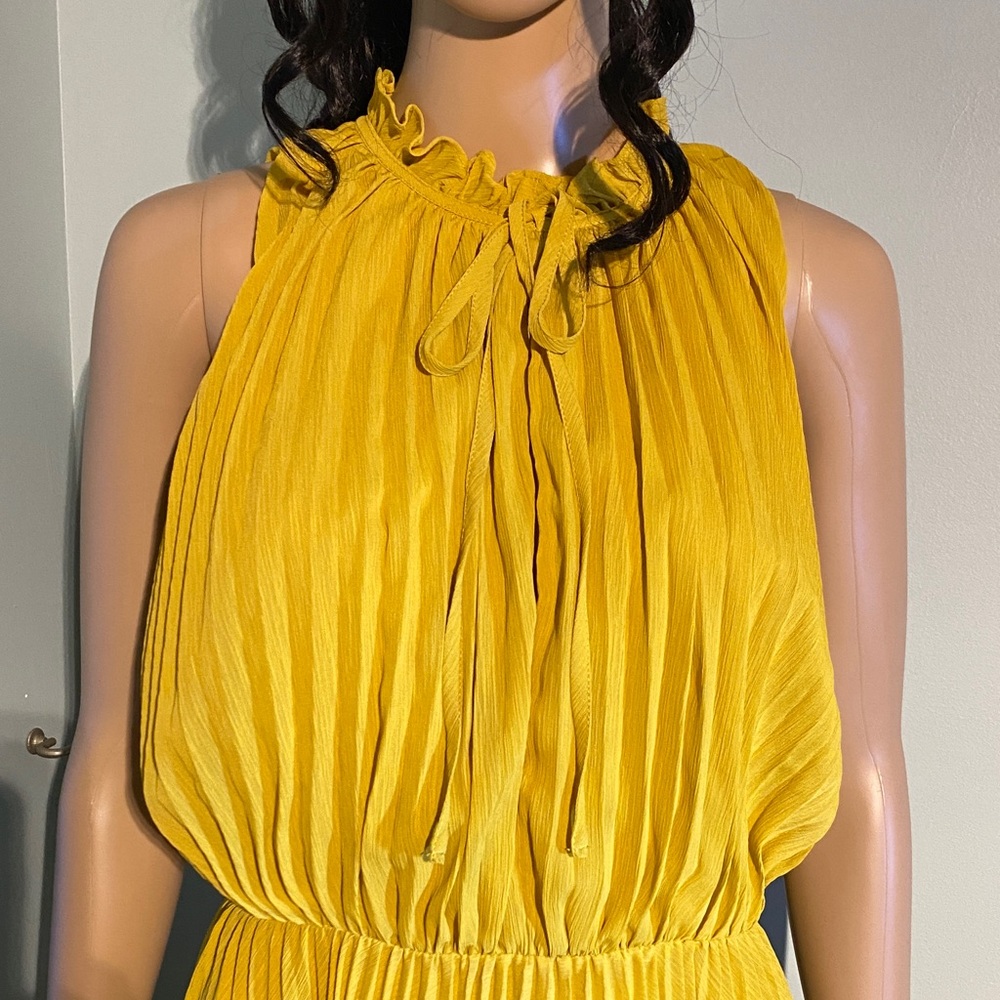 Mustard Yellow Pleated Sleeveless Maxi Dress NWOT